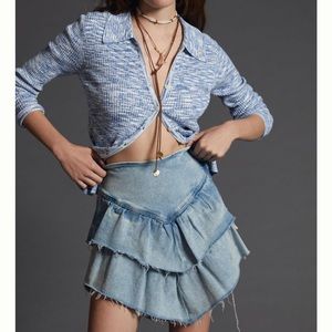 Mother raw edge denim skirt.